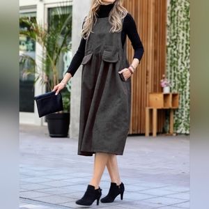 #97 FLASH SALE 🛑S,M,L,XL  Sleeveless Corduroy Midi Dress w/ Pockets